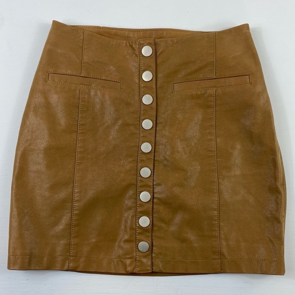 Free People Oh Snap Vegan Leather Mini Skirt Tan Retro Look Size 0